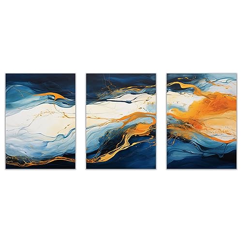SHYAMIC Abstract Canvas Wall Art, Azul, amarillo Large Canvas Prints Abstract Picture Poster Wall Art for Living Room Bedroom Bathroom Wall Decor, Modern Artwork   20x30cmx3 Sin marco