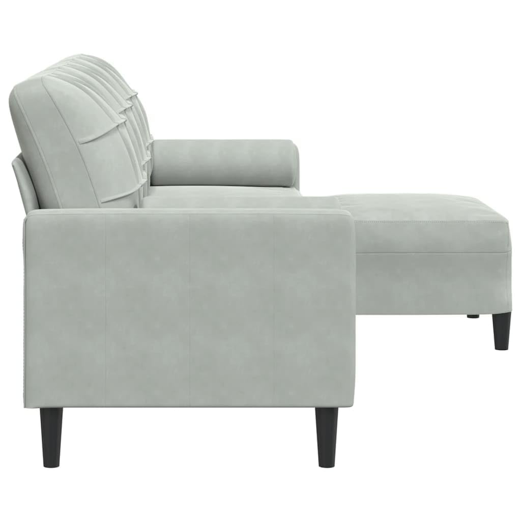 vidaXL Sofá de 3 plazas con Taburete de Terciopelo Gris Claro 210 cm