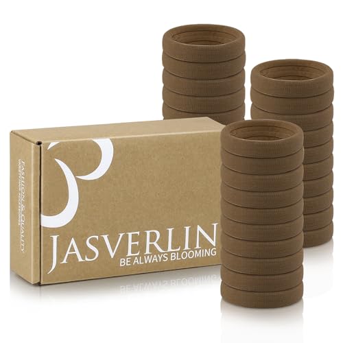 JASVERLIN Sandy Blonde haarbanden voor dik haar, 6 cm grote naadloze katoenen paardenstaarthouders, zachte doek, rekbaar, sterke elastische banden, geen beschadiging, vouw, 30 stuks