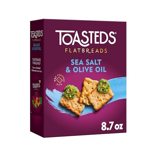 Toasteds Flatbreads Crackers, Lunch Snacks, Party Snacks, Sea Salt And Olive Oil 8.7oz Box