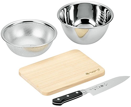 燕人の匠 桜吟 三徳包丁 170mm & 桐まな板 & 深型ボウル 18cm パンチングボウル 18cm ETO-2000