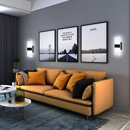 Image of Lightess Modern Wall Sconces Set of Two Indoor LED Wall Mounted Lamp Hardwired Wall Lamp 12W for Bedroom Living Room Hallway, Cool White