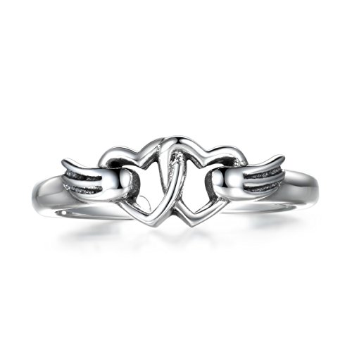 Preisvergleich Produktbild LYTOPTOP Engelsflügel Sterling-Silber Ring für Damen, Herz-Ring, Ehering, Ring