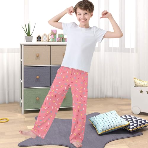 Boy's Pj Pants Pink Donut Glaze Pattern Lounge Bottoms Elastic Kids Sweatpants Joggers with Pockets Size 6-144