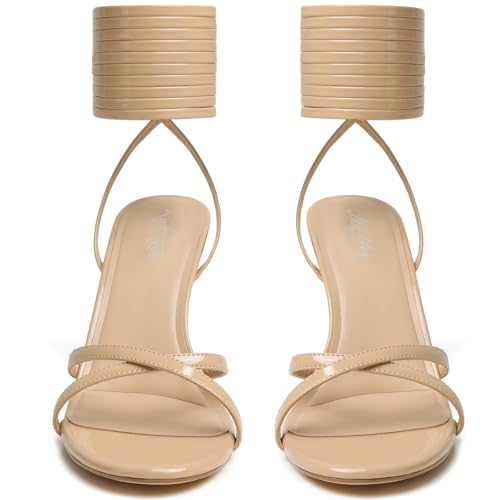 Image of Mostrin Womens Sandals Strappy Heels for Women Lace Up Square Open Toe Heels Tie Up High Heeled Sandals for Prom, Party, Daily Wear
