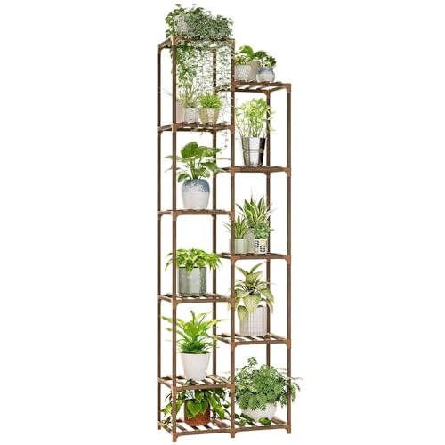 Bamworld Support pour plantes d'intérieur et d'extérieur, grande étagère en bois à 11 pneus de haut, supports de fleurs, étagères de jardin, support de...