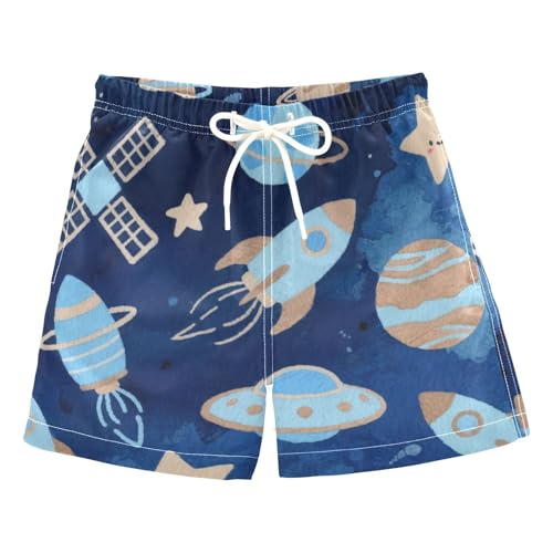 Lovely Blue Rockets Planet Workout Shorts Teens Swimming Trunks Drawstring Compression Liner Swimwear 2T