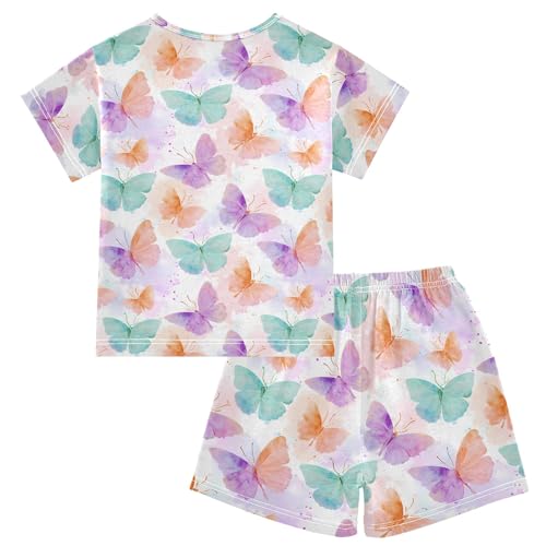 Colorful Butterfly Cartoon Pattern Summer Cute Pajama Sets, Short Sets for Daily Wears and Sleep Wears2