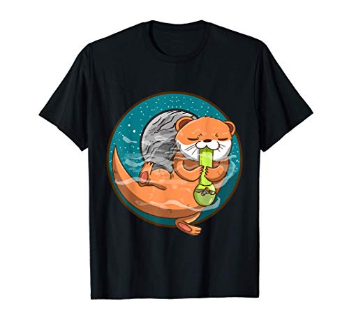 Otter Space Bong Funny Sea Animal Smoking Weed Galaxy Gift Maglietta