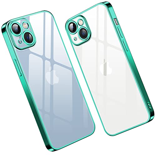 iPhone 14 用 ケース クリア TPU 透明 耐衝撃 レンズ保護 ソフトケース 軽量 2022新型 ストラップホール付き 衝撃吸収 ワイヤレス充電 アイフォン14 用 カバー 6.1インチ グリーン