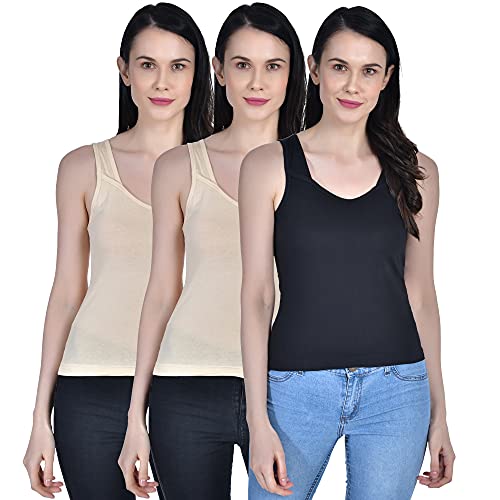 Image of Aimly Women's Regular Fit Sleeveless Cotton Camisole Slip Spaghetti | Combo Pack of 3