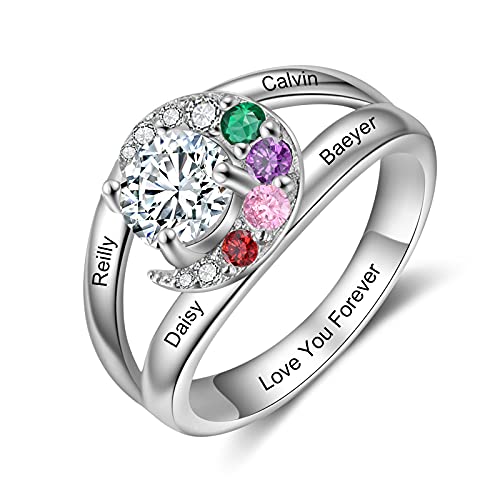 Personalized Promise Rings for Her Engraved Names Anniversary Ring for Women Custom Moon Statement Grandma Ring