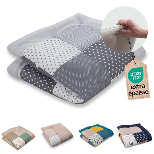 ULLENBOOM Tapis d'éveil pour bébé - 100 x 100 cm - Matériaux Öko-Tex - Fabriqué en UE - Épais et doux - Étoiles grises