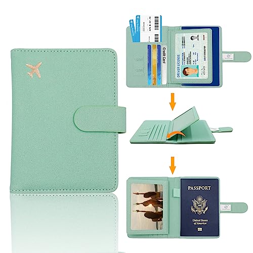 Image of Melsbrinna Rfid Passport Holder for Travel women /Men, Cute Passport Wallet Rfid Blocking Card Slots, Rfid Passport Cover /CaseTravel Wallet, Passport Book Holder (1, Green4)