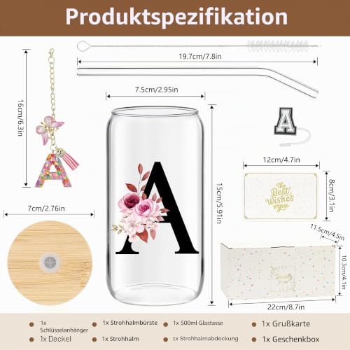 ZIOSINM Buchstaben Personalisierte Geschenke für Frauen, Glasbecher – Ansicht 2