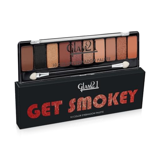 Glam21 Get Smoky 10 Color Eyeshadow Palette |Long-Lasting | Smudge Free | Long Wearing And Easily Blendable Eye Makeup Palette Matte, Shimmery And Metallic Finish