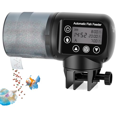 AQQA Automatic Fish Feeder, Auto Fish Feeder with LCD Timer Programmable, 200ML Large Capacity Aquarium Auto Feeder Moisture-Proof Silent, Vacation Fish Feeder for Small Tank Betta Fish Turtle