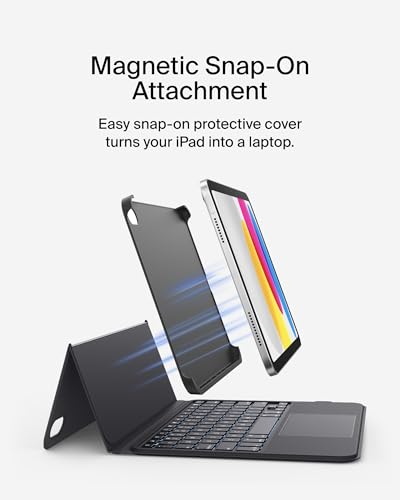 Image of Belkin Everyday Keyboard Case w /Cradle, Backlit Bluetooth Keyboard, Multi-Gesture Controls, Magnetic Apple Pencil Storage Compatibility, & Multimedia Keys for iPad 10th Generation 10.9 inch - Black
