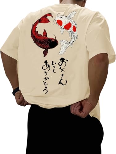 Image of COZYEASE Men's Japanese Koi Fish Graphic Tees Short Sleeve Crew Neck T-Shirt Casual Summer Tops