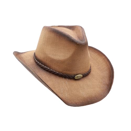 Image of Straw Cowgirl Hat for Women Cowboy Hats for Men Wide Brim Sun Hat Shapeable Western Hat Beach Hat