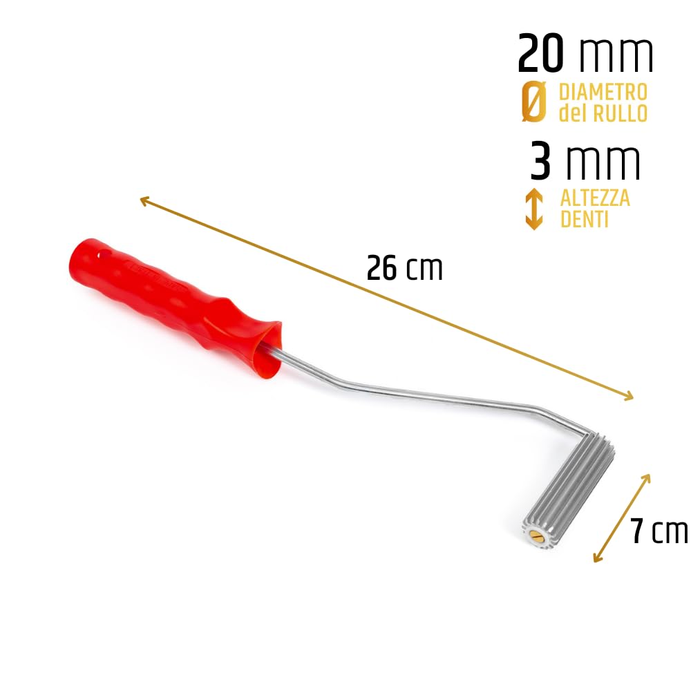 PENNELLIFICIO 2000 | Rullo Piccolo Frangibolle Professionale con Stella in Alluminio, Elimina Bolle, Lunghezza 7 cm, Diametro 20 mm e Altezza Denti 3 mm - Made in Italy