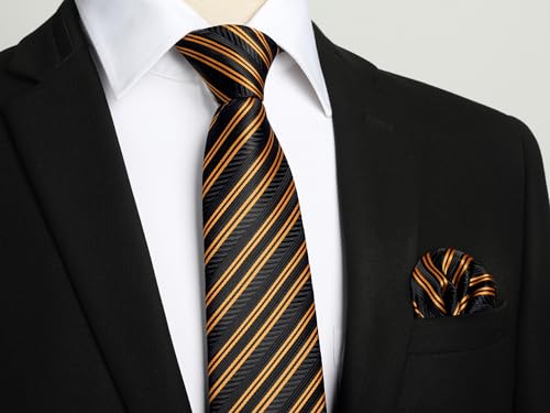 Image of HISDERN Mens Ties Solid Color Tie and Pocket Square Set Classic Woven Formal Neckties & Handkerchief Wedding Party