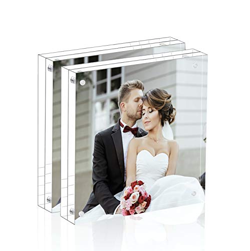 Magicool Premium Acrylic Photo Frame- Magnet Photo Frame -Double Sied Thick Desktop Frames (5x5 2 Pack)