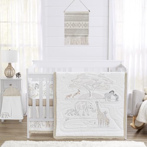 Image of Sweet Jojo Designs Jungle Safari Animals Boy Girl Gender Neutral Baby Crib Bedding Set Infant Nursery Room BreathableBaby Breathable Mesh Crib Liner Blanket Fitted Sheet Skirt 6p Elephant Serengeti