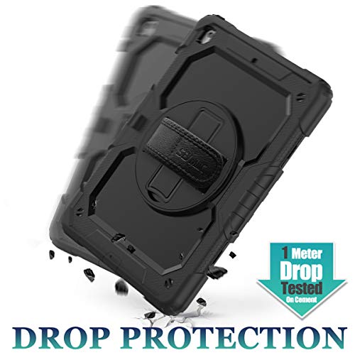 Seymac Stock Ipad 9Th/ 8Th/ 7Th Generation Case 10.2’’, Shockproof Case With Screen Protector Pencil Holder [360° Rotating Hand Strap] &Stand, Case For Ipad 10.2 Inch 2021/2020/2019 (Black) #TOP5