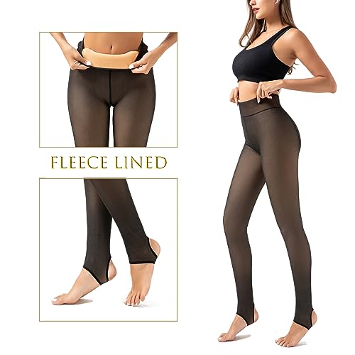 Image of Pnadty Women's High Waisted Velvet Warm Elastic Tights Winter Fleece Lined Thick Leggings Pants