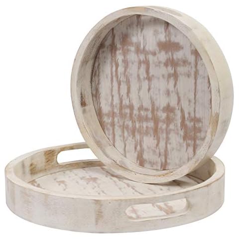 BEDDING CRAFT Set of 2 Countertop Wooden Round Fruit Baskets Decorative Coffee Table Tray – A Ideal Match for Ottoman or Side Table Charcuterie Board or Cheese Platter Kitchen General Storage Space Cover
