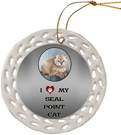 Doggie of the Day Seal Point Kitten Cat Christmas Doily Ceramic Ornament