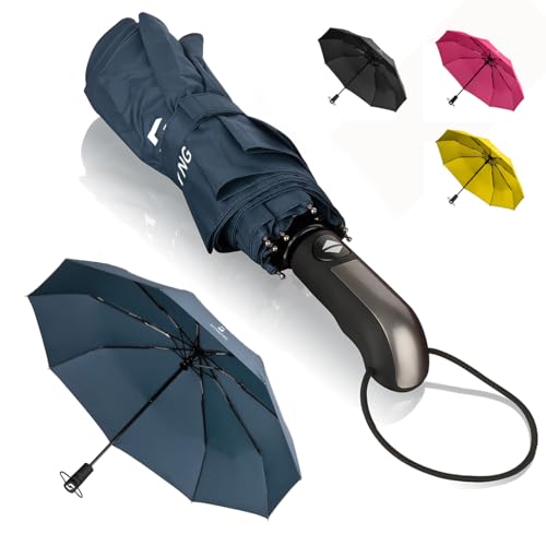 STYNGARD Regenschirm sturmfest bis 140 km/h - Taschenschirm mit Auf-zu-Automatik und zertifizierter Teflon-Beschichtung gegen Feuchtigkeitsschäden - langer Griff - Modell TRONDHEIM (Blau) STYNGARD Regenschirm sturmfest bis 140 km/h - Taschenschirm mit Auf-zu-Automatik und zertifizierter Teflon-Beschichtung gegen Feuchtigkeitsschäden - langer Griff - Modell TRONDHEIM (Blau)