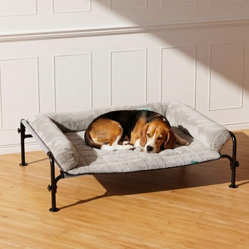 Gardner Pet Outdoor Hundeliege mit abnehmbaren Polstern, Grau, 107x76x30 cm | Abnehmbarer Polstern, Erhöht, Atmungsaktives Teslin-Netz, Kühlend, Waschbar