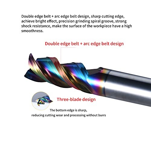 Image of XJL DLC Coating End Mill for Aluminum Carbide End Mills Set Square Nose 3 Flutes Milling Cutter for 6061 Aluminum Alloy