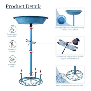 Bird Baths for Outdoors 12 Inch Outdoor Garden Bird Feeder Metal Birdbath for Backyard Birding Freestanding for Garden Yard and Lawn Decoration-Blue Bird Baths for Outdoors 12 Inch Outdoor Garden Bird Feeder Metal Birdbath for Backyard Birding Freestanding for Garden Yard and Lawn Decoration Blue