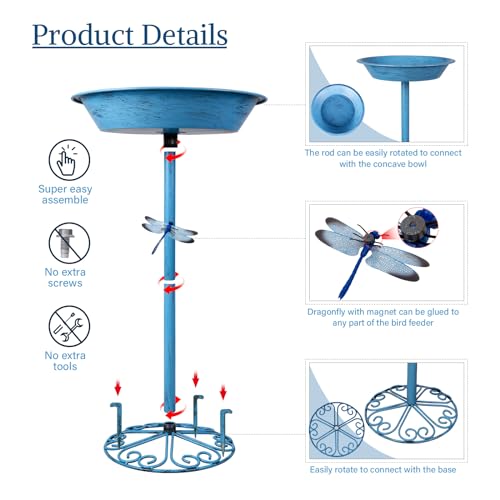 Bird-Baths-for-Outdoors-12-Inch-Outdoor-Garden-Bird-Feeder-Metal-Birdbath-for-Backyard-Birding-Freestanding-for-Garden-Yard-and-Lawn-Decoration-Blue Bird Baths for Outdoors 12 Inch Outdoor Garden Bird Feeder Metal Birdbath for Backyard Birding Freestanding for Garden Yard and Lawn Decoration Blue