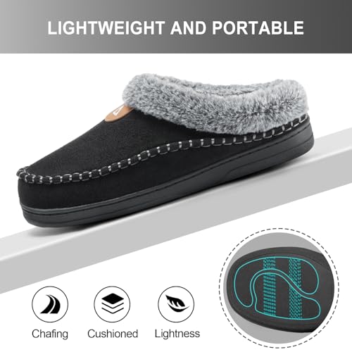 Image of ATHMILE Slippers for Men Warm Moccasin Memory Foam House Shoes Indoor | Outdoor Fuzzy Plush Fluffy Lined Clog Wide Slip-on Loafer for Home Bedroom Dad Gifts