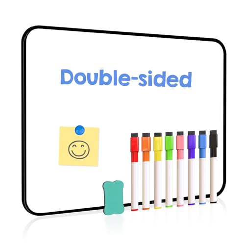 QUEENLINK Double-Sided Magnetic Whiteboard, Dry Erase White Board, 21X30cm Small Lap Boards Kit Portable Mini Classroom Whiteboard for Students and Children