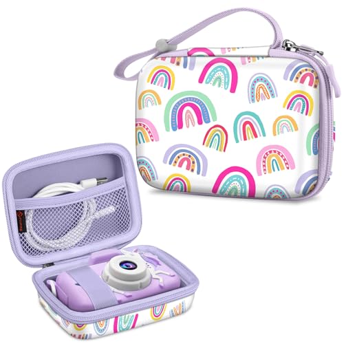 FINTIE Kids Camera Case Compatible with Goopow/Seckton/Dylanto/Mgaolo/Masterbee/CIMELR/Desuccus Kids Digital Camera Toys, Children Carrying Bag, Birthday Festival Gift, Dreamy Rainbow