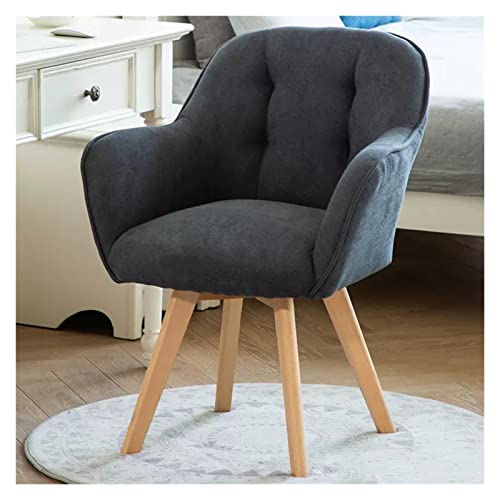 Sillón giratorio de terciopelo gris – Silla decorativa de tela resistente para escritorio de comedor o espacios pequeños – Silla tapizada con patas de madera sin ruedas