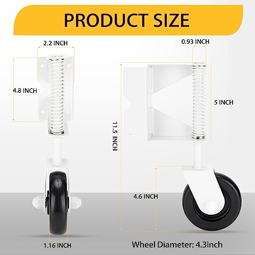 Image of Heavy Duty Gate Wheel for Wooden Gate, Spring Loaded Gate Caster Wheel, Farm Gate Wheel with 220 Lbs Capacity, 360 Swivel, for Left Gate
