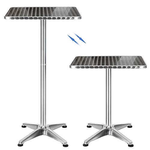Cannoli Table Haute de Bistrot - Plateau en Aluminium INOX, Carrée, Mange-Debout pour 4 Personnes - 60 * 60 * 70/110cm