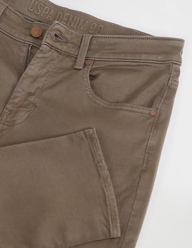 Image of Men's Light-Brown Solid Mid Rise Dark Button Stretchable Cotton 1050 Men's Jeans (UDJEN1290 Light-Brown 30)