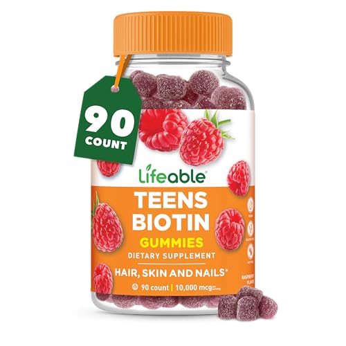 Lifeable Teens Biotin 10000mcg Gummies | Vitamin B7 | Vegan Biotin Supplement | Great Tasting Biotin Gummies for Hair Growth Healthy Skin and Nails | Biotin Vitamins for Teens | 90 Gummies