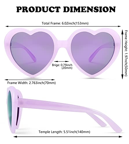 Nulooq Polarized Heart Shaped Sunglasses For Women Retro Fashion Large Frame Lovely Style With 100% Uv Protection (Purple Frame/Purple Mirrored Lens) #TOP3
