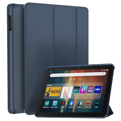 SANROEIT Fire HD 8 & HD 8 Plus Tablet Case(12th Gen/10th Gen, 2024/2022/2020 Release) Slim Folding Stand Cover with Auto Wake/Sleep Navy Blue