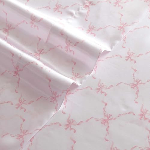 Laura Ashley - Queen Bed Sheets, Printed Satin Bedding with Matching Pillowcases, Deep Pocket, Lightweight for Year-Round Use, Oeko-Tex Certified (Bow Ribbon Pink) by Laura Ashley - Used condition - Image 3
