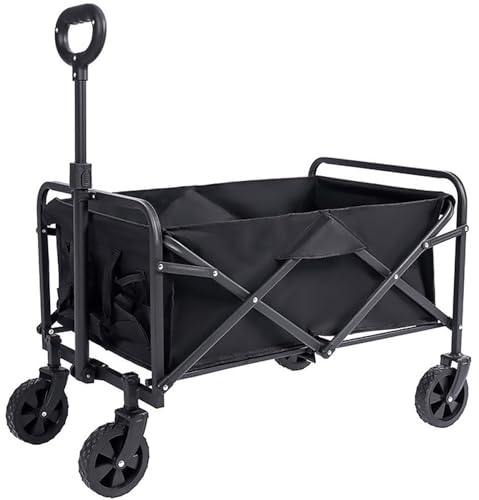 Carrito Plegable de Carga con Ruedas, Carro de Transporte Compacto y Ligero, Ideal para Compras, Jardín, Camping y Playa, Manillar Ajustable y Gran Capacidad, Fácil de Guardar (Ruedas estrechas)