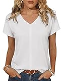 Jahetuul Camiseta Mujer Manga Corta Cuello en V Holgada Casual Lisa Camiseta Básica de Verano con Hombro Caído